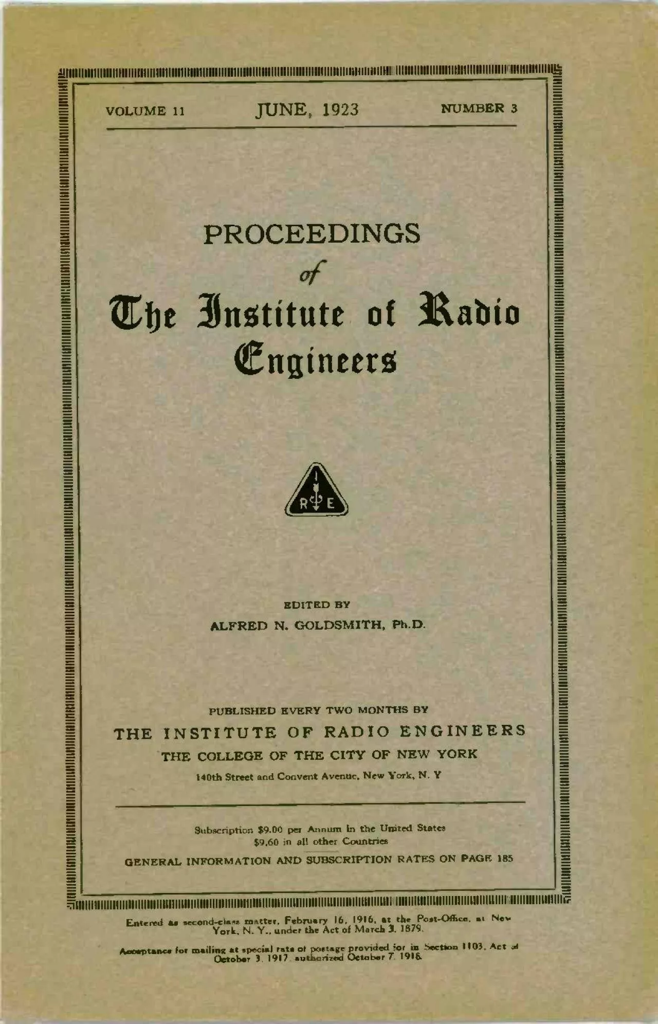 PDF-VOLUME 11JUNE, 1923NUMBER3PROCEEDINGSofXije ilmititute of Rabbengineer