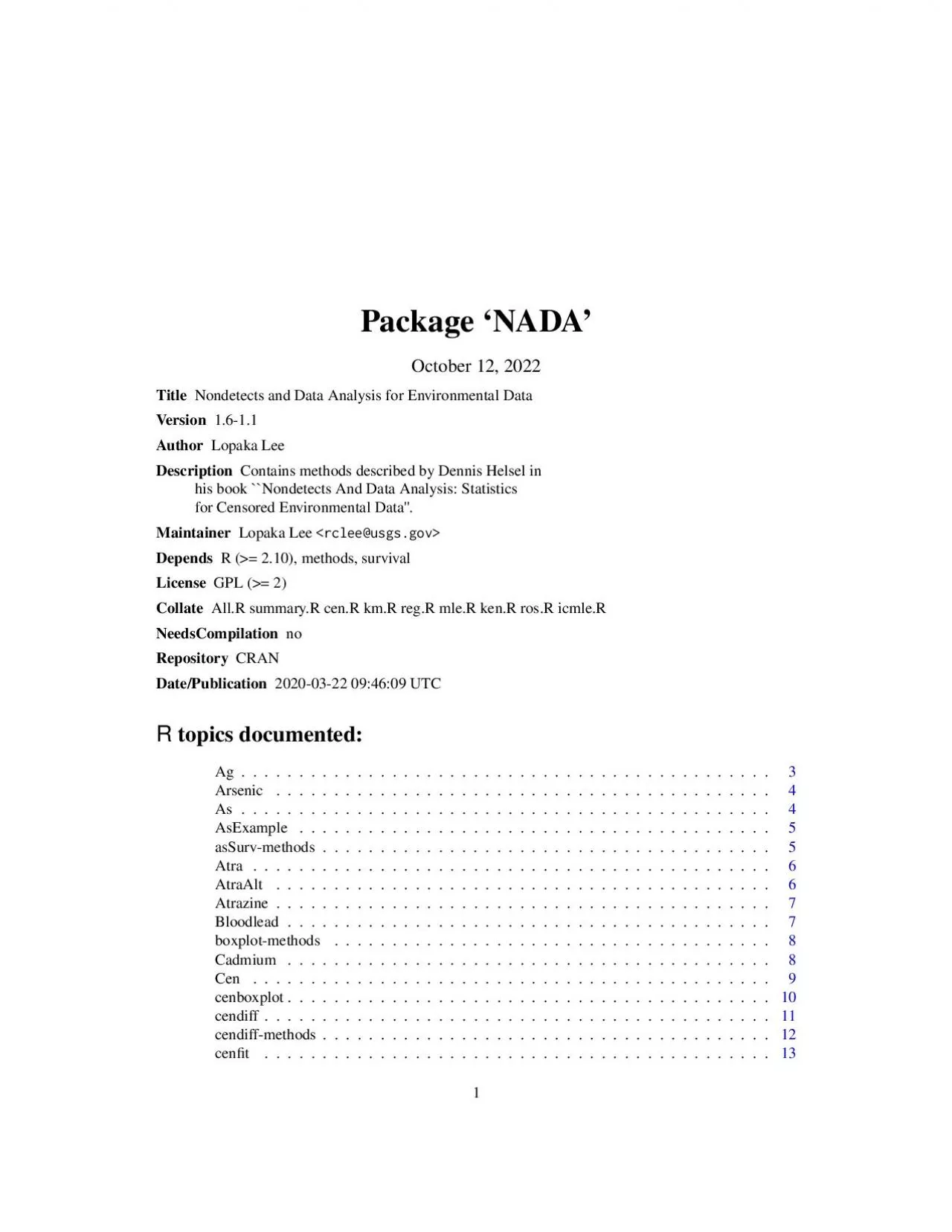 PDF-Package`NADA'March22,2020TitleNondetectsandDataAnalysisforEnvironmenta