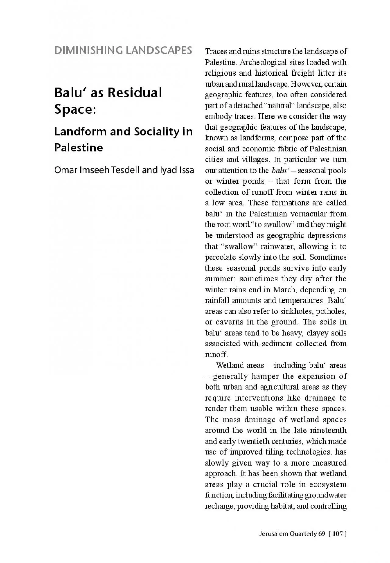 PDF-Jerusalem Quarterly 69 ly 69 107 ]Traces and ruins structure the lan