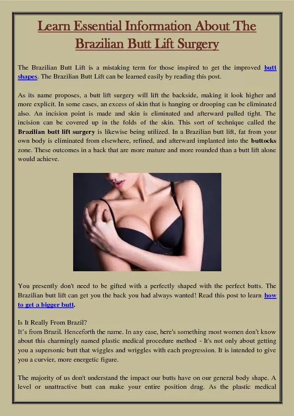 Learn Essential Information About The Brazilian Butt Lift Surgery