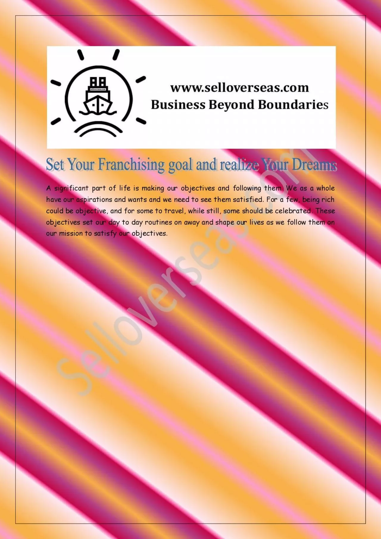 PDF-Set Your Franchising goal and realize Your Dreams