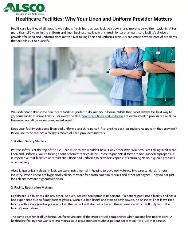 Healthcare Facilities: Why Your Linen and Uniform Provider Matters