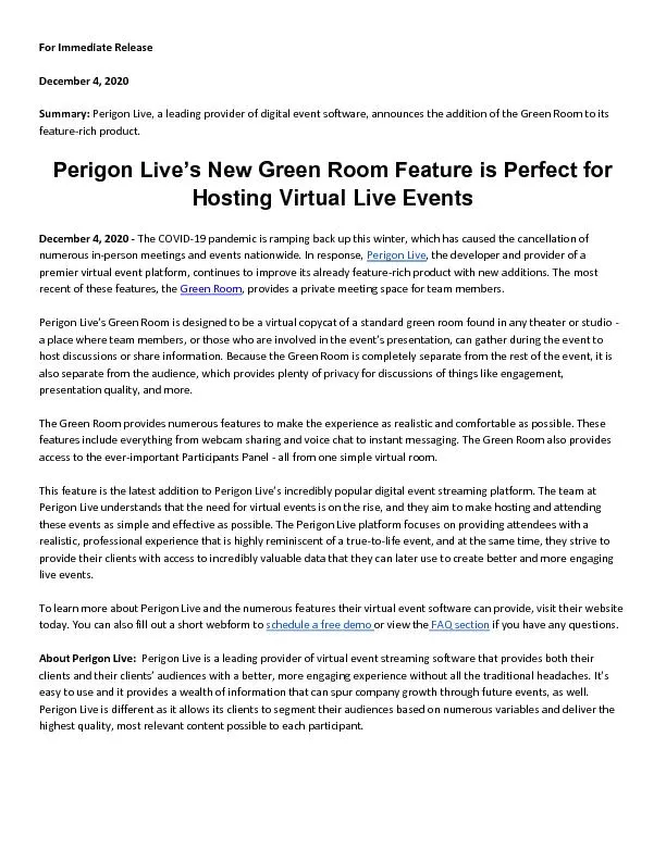 Perigon Live’s New Green Room Feature is Perfect for Hosting Virtual Live Events