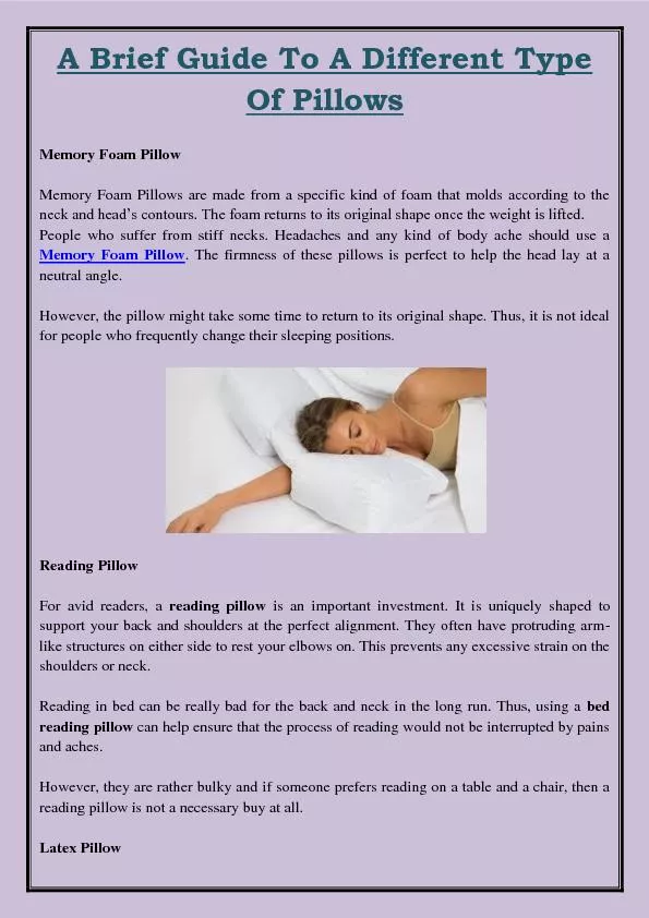 A Brief Guide To A Different Type Of Pillows
