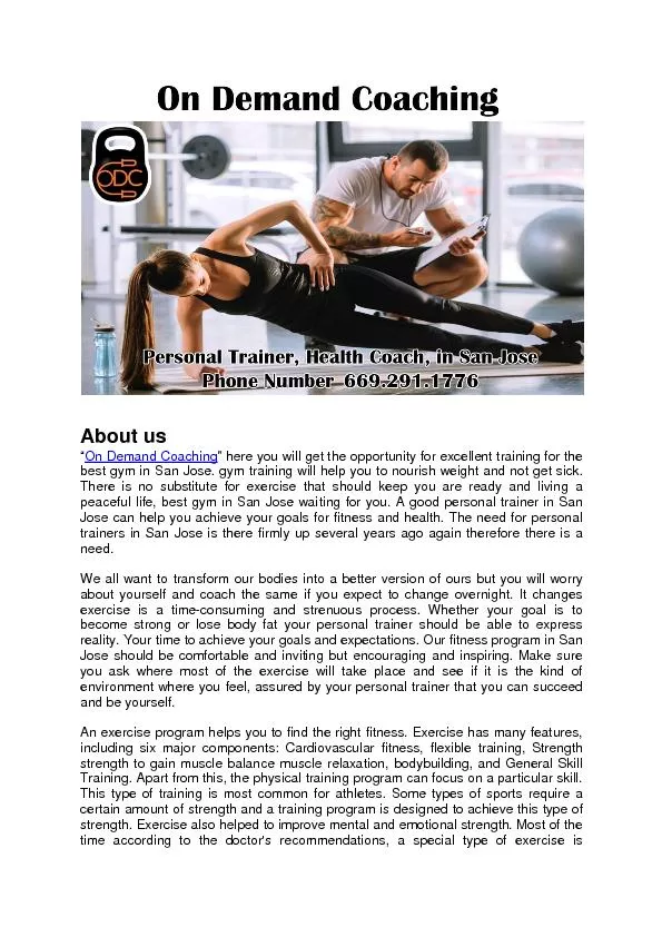 On demand coaching - personal trainer in San Jose !