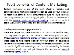 Top 2 benefits of Content Marketing