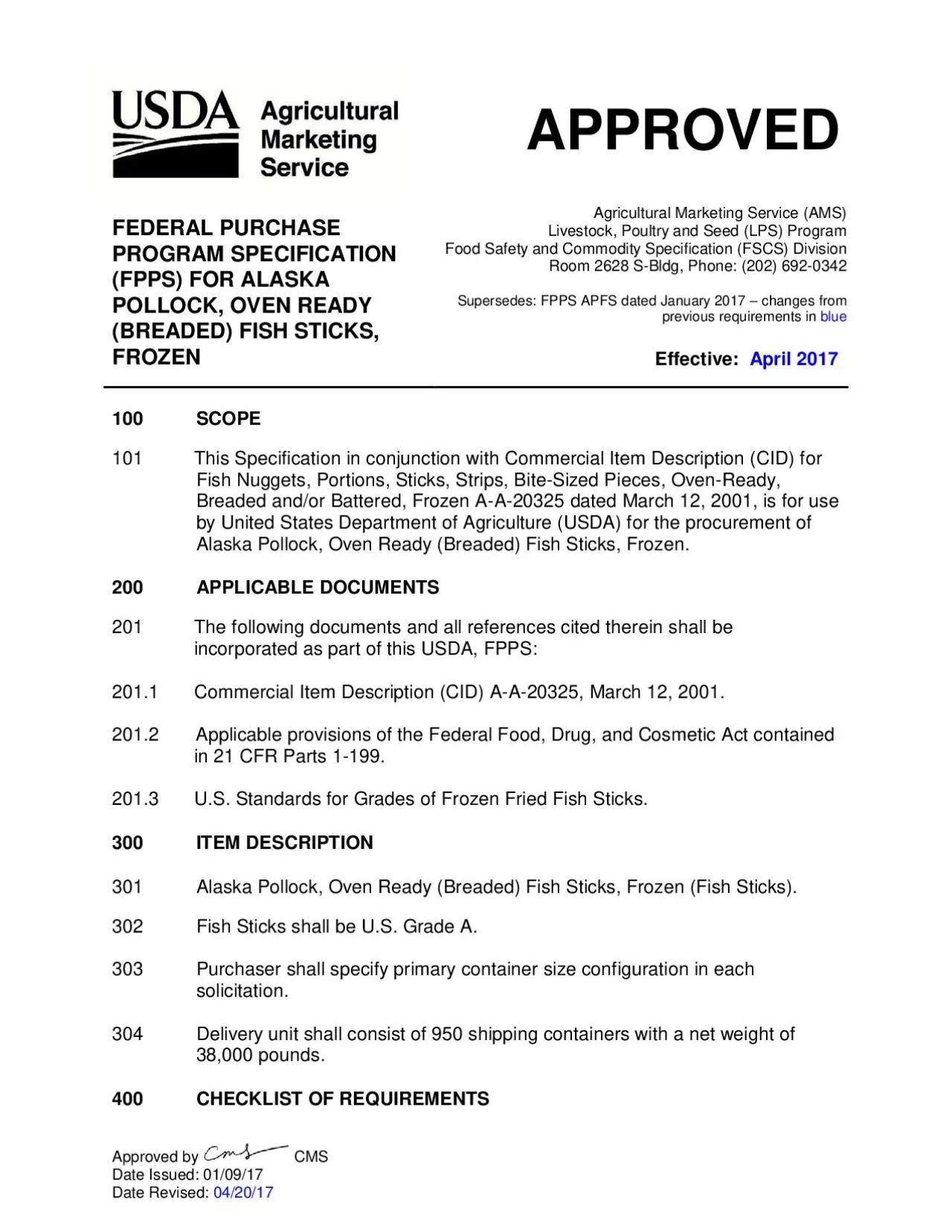 PDF-FEDERAL PURCHASE PROGRAM SPECIFICATION (FPPS) FOR ALASKA POLLOCK, OVEN