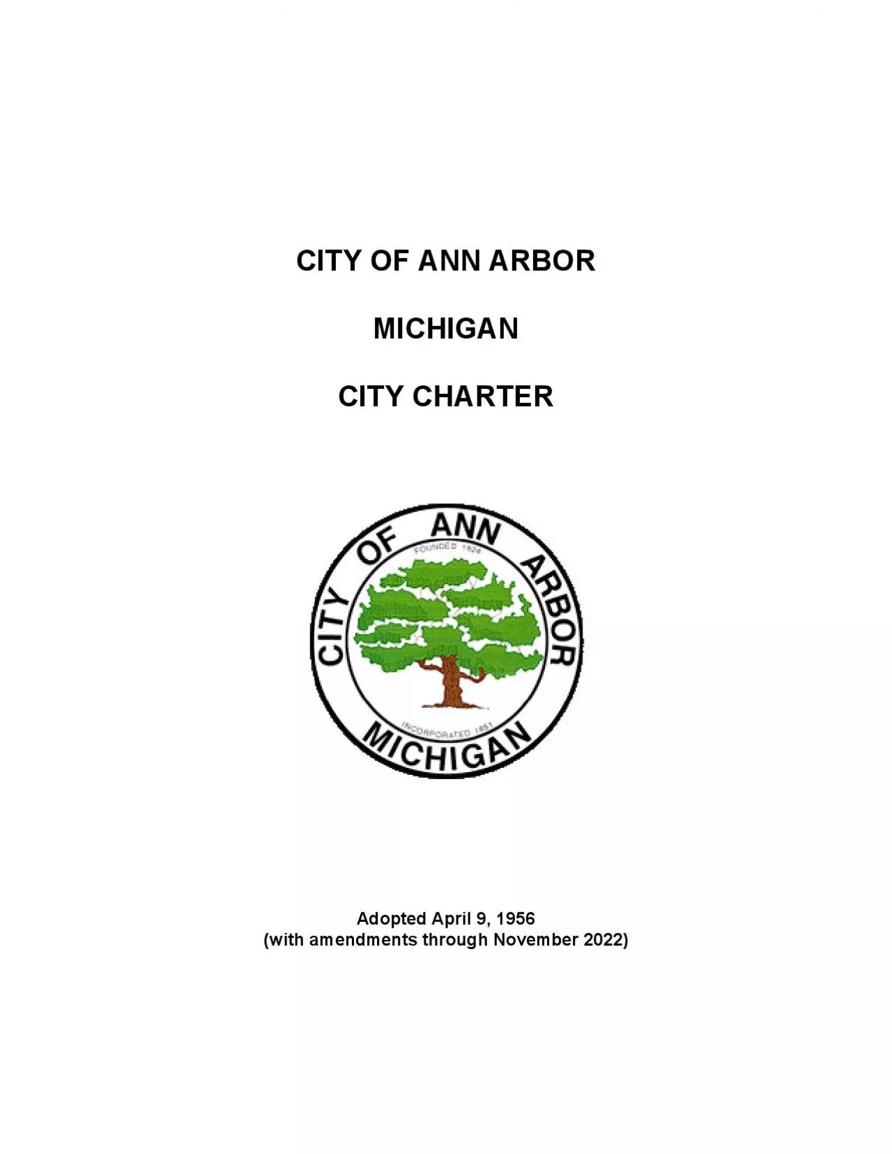 PDF-CITY OF ANN ARBORMICHIGANCITY CHARTERAdopted April 9, 1956(with amendm