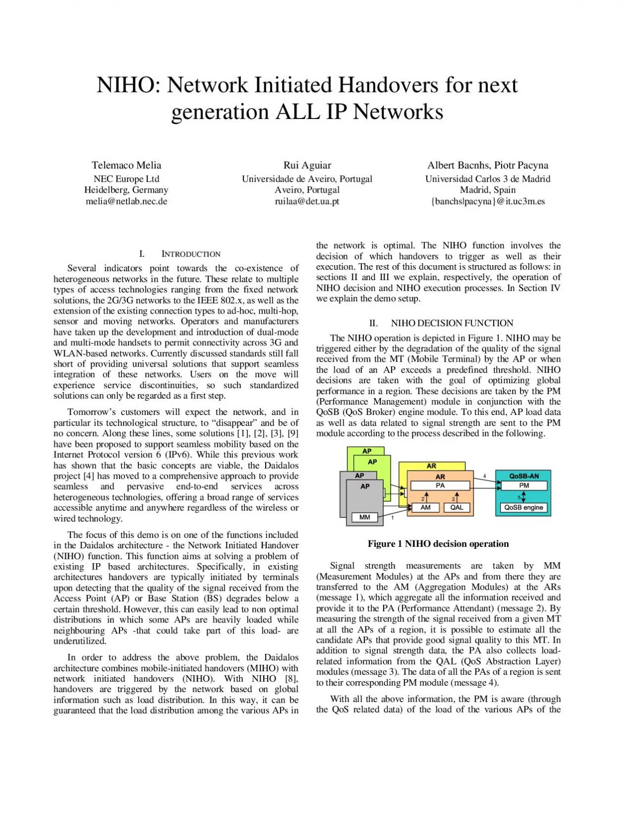 PDF-NIHO: Network Initiated Handovers for next generation ALL IP NetworksT