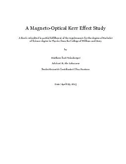 A Magneto-Optical Kerr Effect Study A thesis submitted in partial fulf