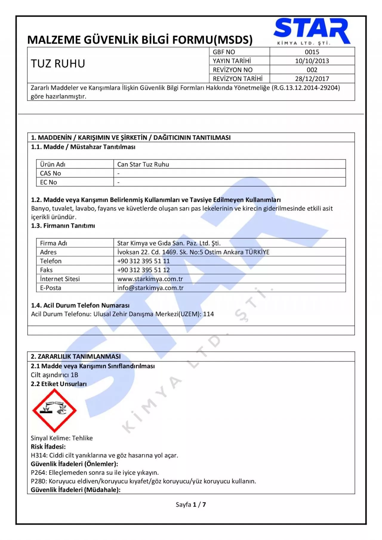 PDF-MALZEME GÜVENLİK BİLGİ FORMU(MSDS)