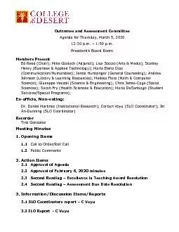 Outcomes and Assessment CommitteeAgendafor Thursday, March 5, 12:30 p.