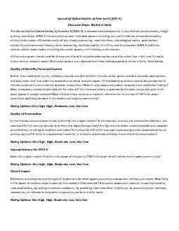 Journalof Optical Society of America A(JOSA ) Discussion Paper Review