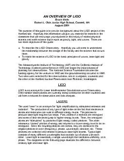 AN OVERVIEW OF LIGO Brock Wells Robert L. Olds Junior High School, Con