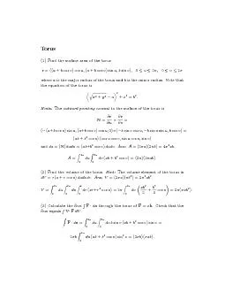 Torus(1)Findthesurfaceareaofthetorusr=((a+bcosv)cosu;(a+bcosv)sinu;bsi