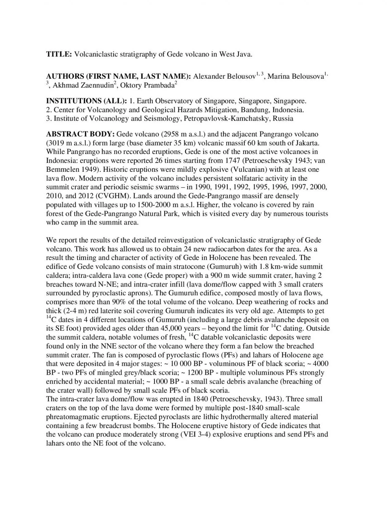 PDF-Volcaniclastic stratigraphy of Gede volcano in West Java.