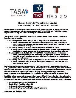 Budget Cohort for Texas District LeadersA Partnership of TASA, TASB an