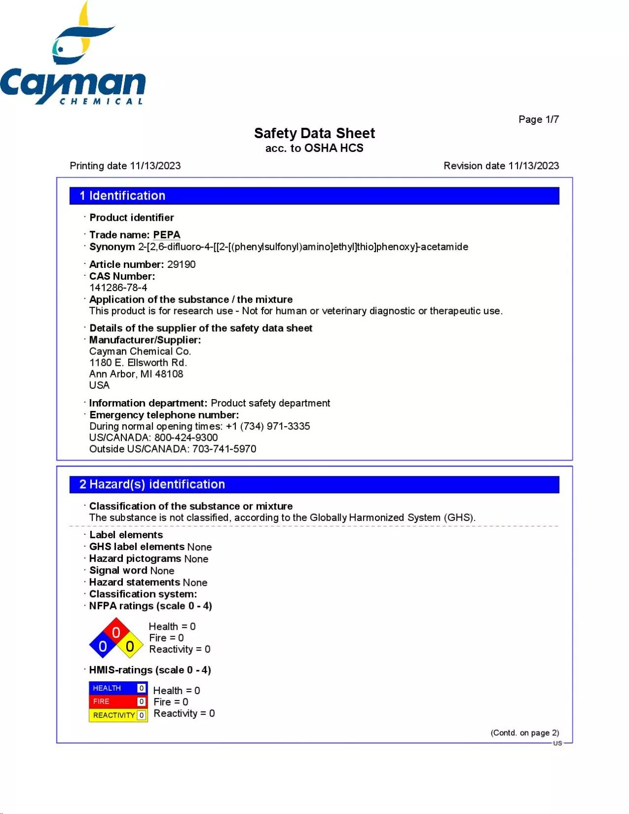 PDF-12/09/2019Revision:Page: 1 of 5PEPASAFETY DATA SHEETaccording to Regul