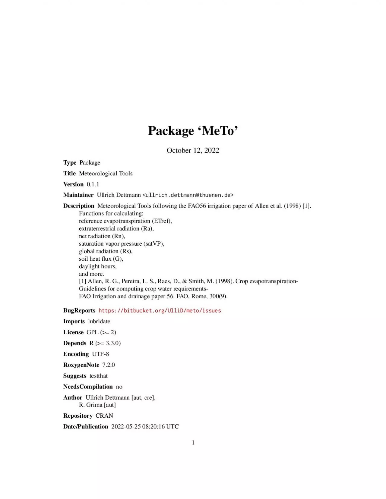 PDF-Package`MeTo'January11,2019TypePackageTitleMeteorologicalToolsVersion0