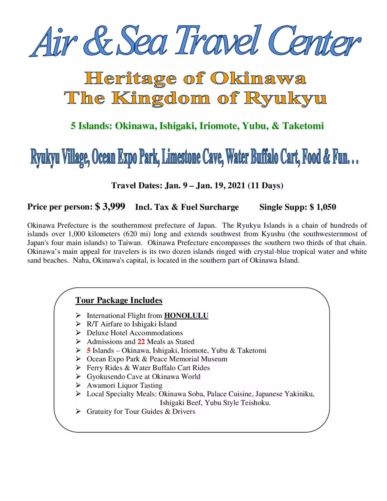 PDF-5 Islands: OkinawaIshigaki, Iriomote, Taketomi Travel DatJan. 9 Jan. 1