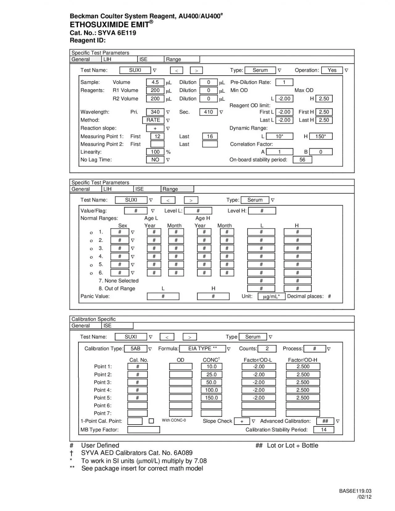 PDF-Beckman Coulter System Reagent, AU400/AU400Specific Test Parameters