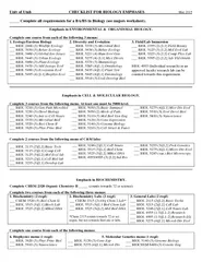 Univ of Utah CHECKLIST FOR BIOLOGY EMPHASES May   Comp