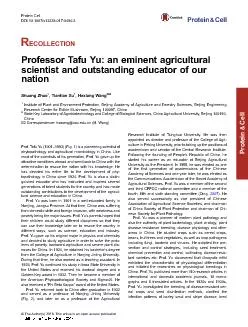 RECOLLECTIONProfessorTafuYu:aneminentagriculturalscientistandoutstandi