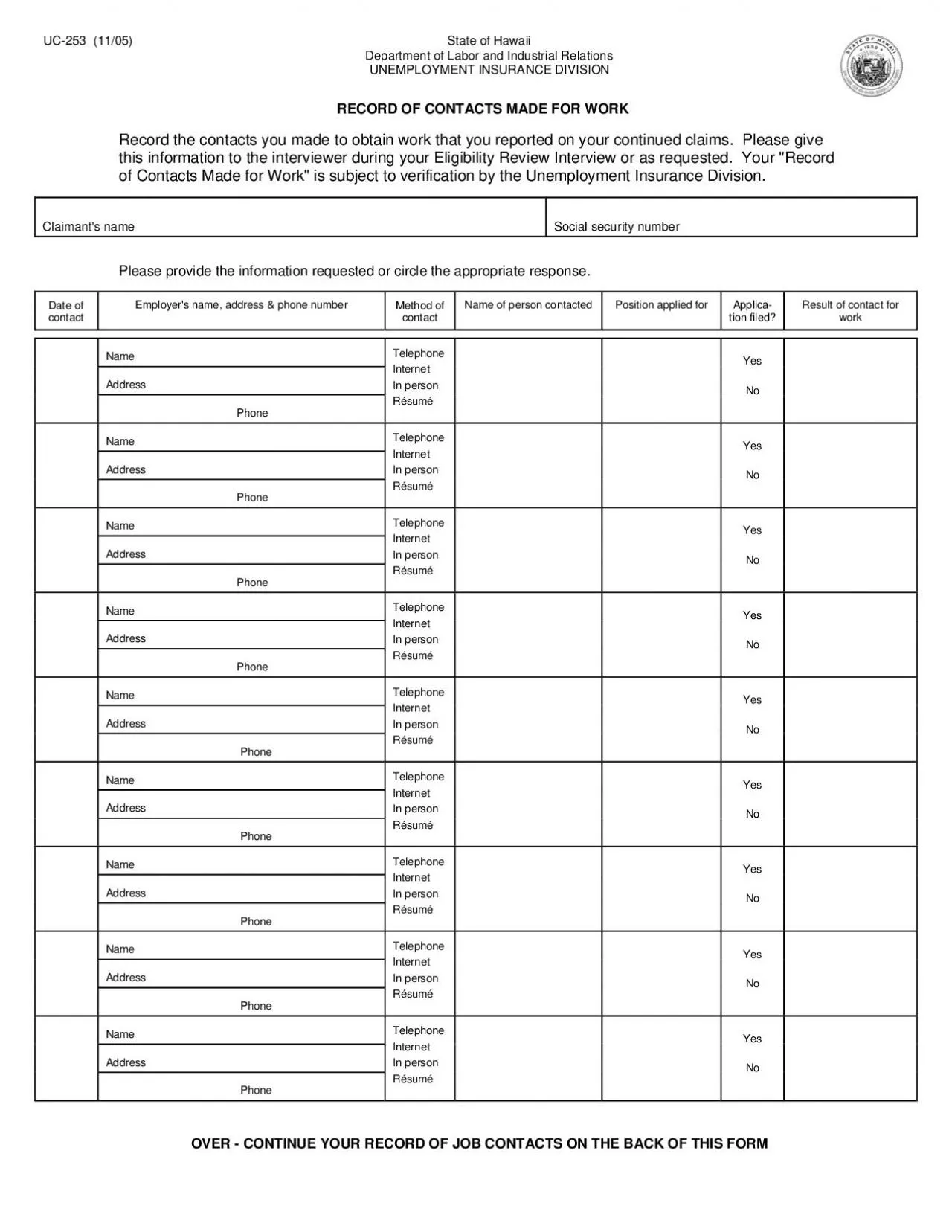 PDF-(11/05) State of Hawaii nt of Labor and Industrial Relations NT INSURA