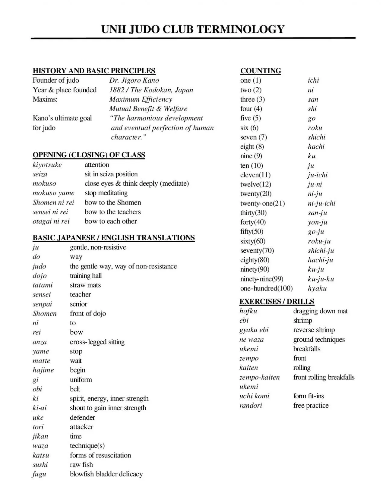 PDF-UNH JUDO CLUB TERMINOLOGY