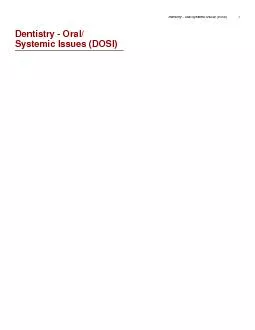 Dentistry - Oral/Systemic Issues (DOSI)