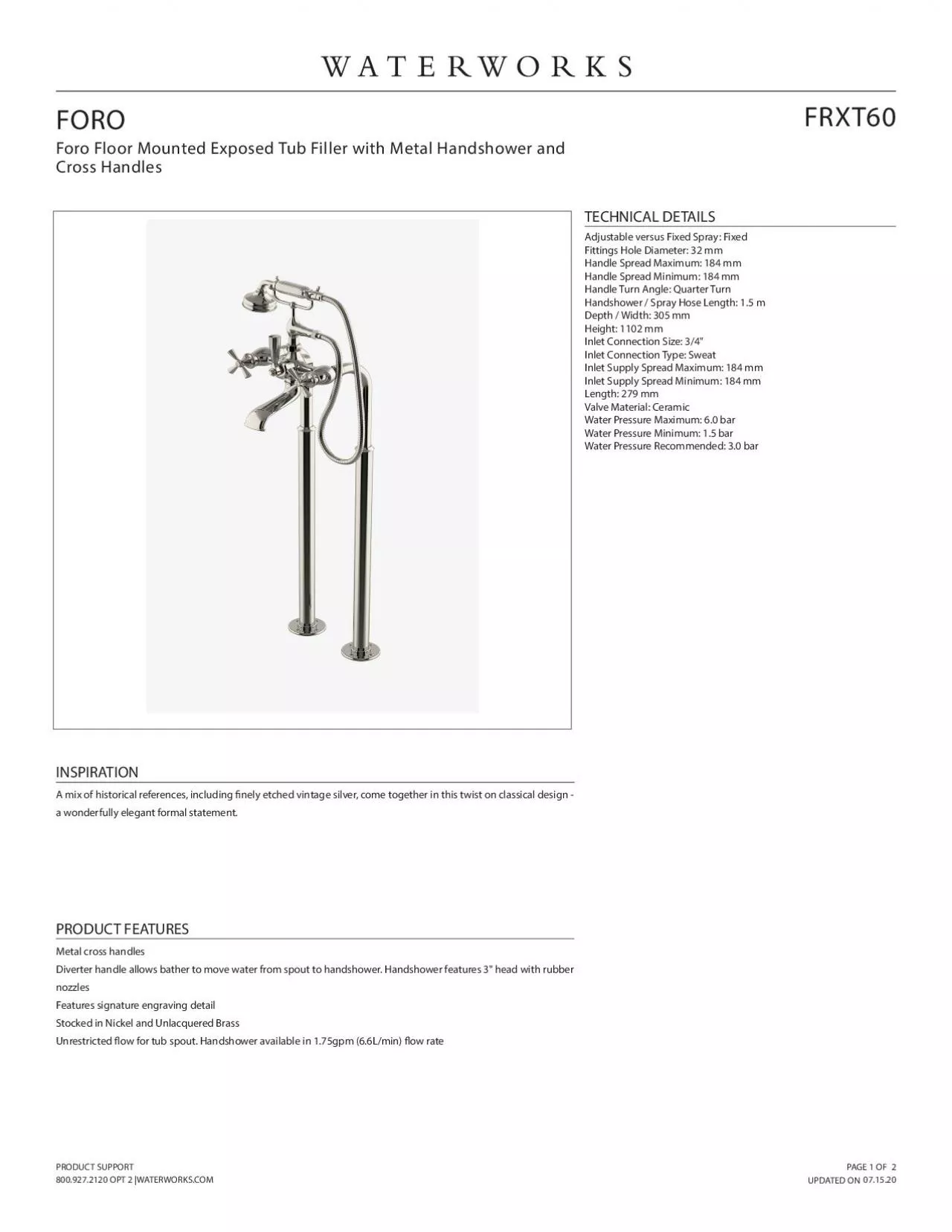 PDF-FRXT60FOROForo Floor Mounted Exposed Tub Filler with Metal Handshower