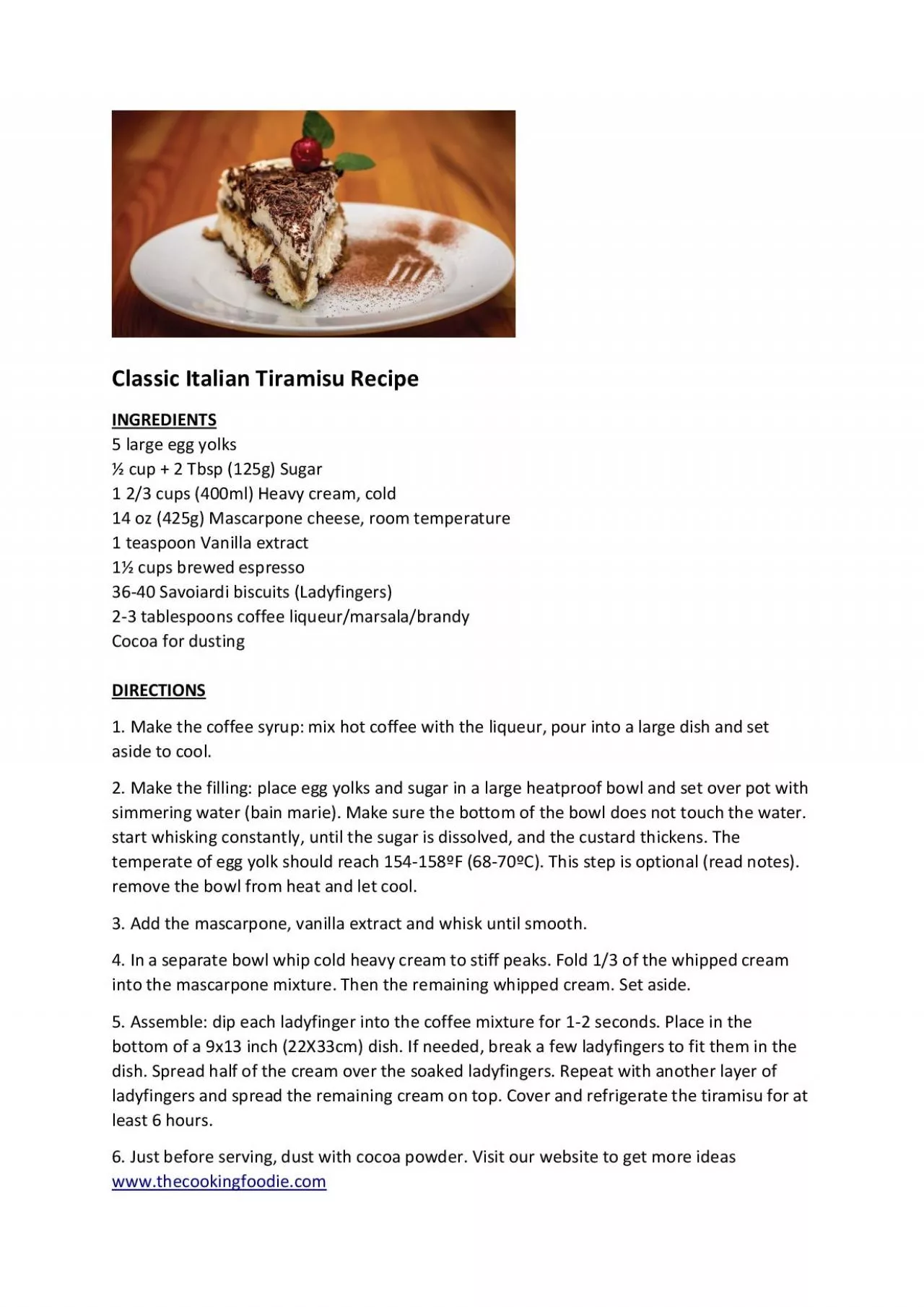 PDF-Classic Italian Tiramisu Recipe