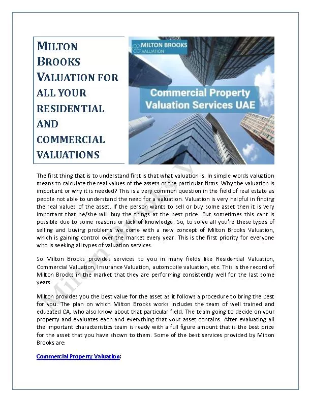 Milton Brooks Valuation for all your Residential and Commercial Valuations