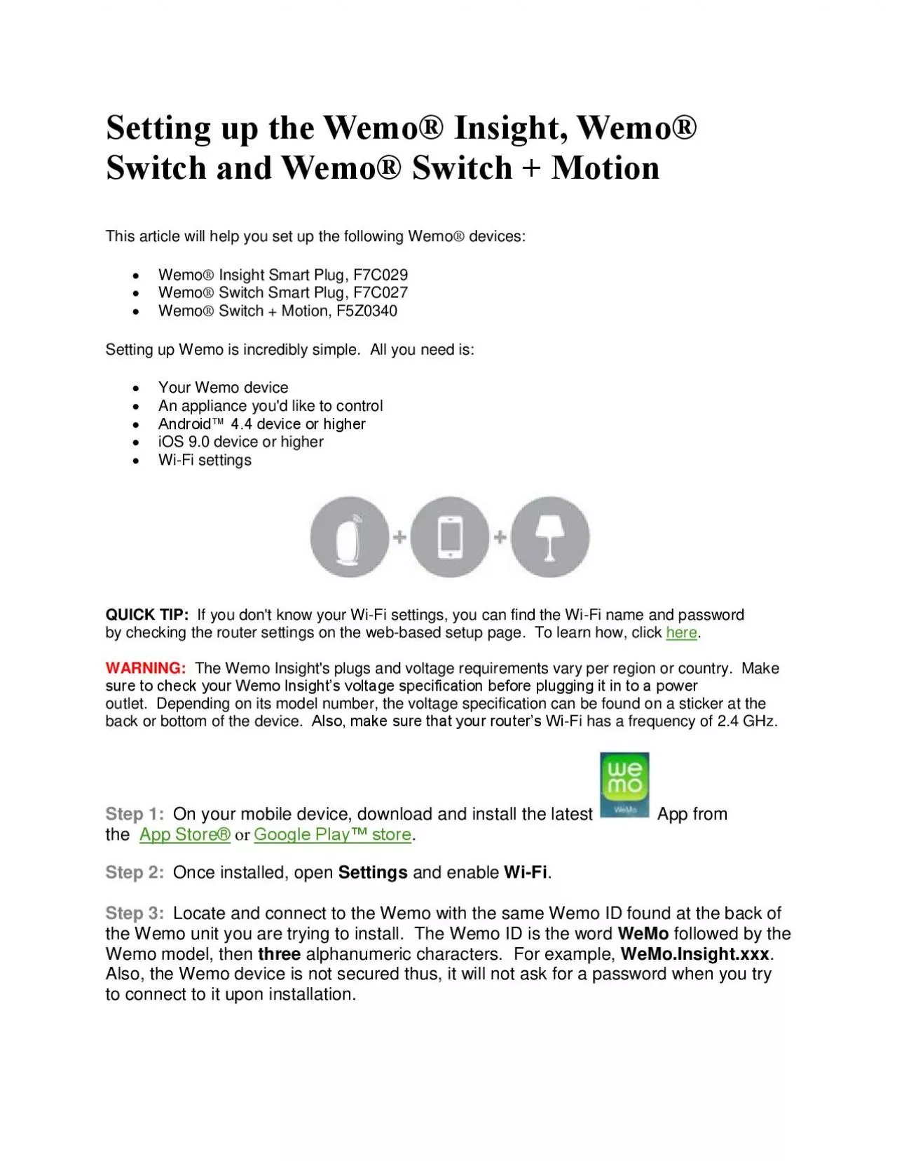 PDF-Setting up the Wemo® Insight, Wemo®