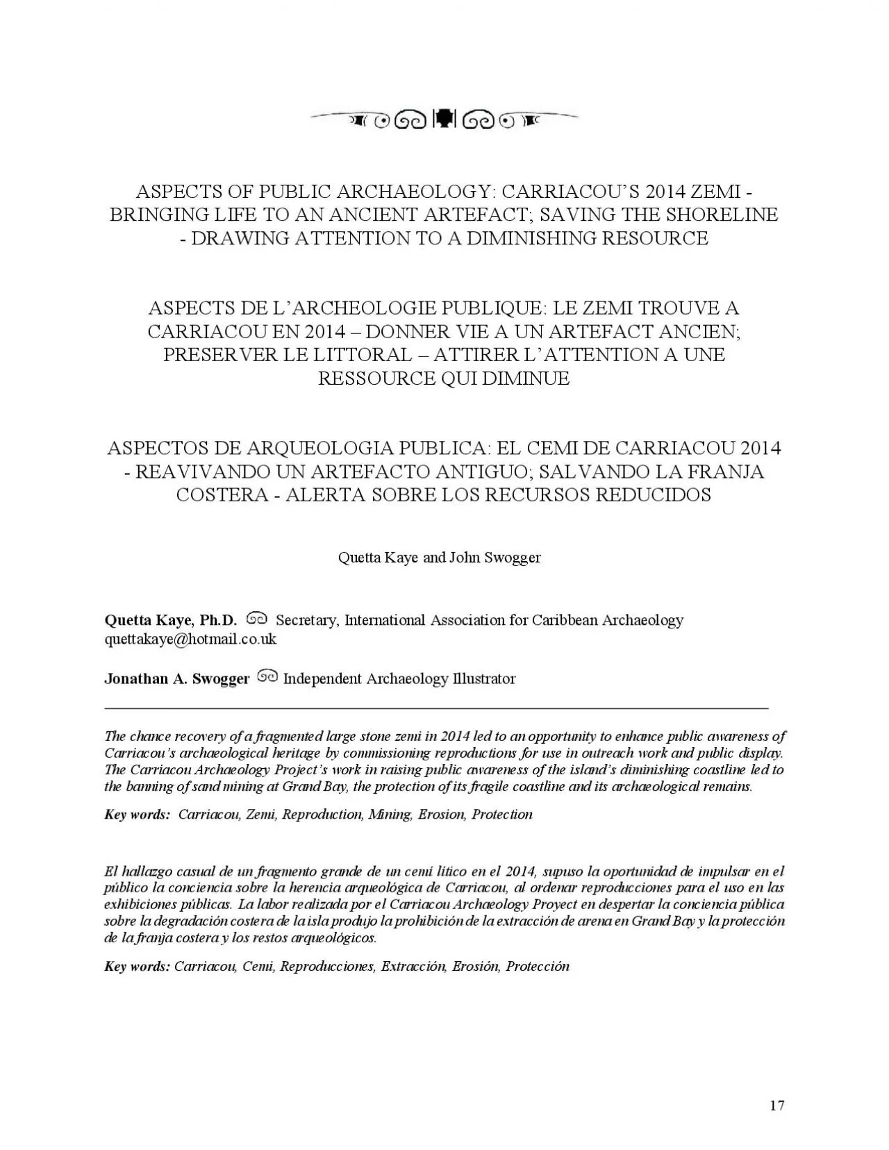 PDF-ASPECTS OF PUBLIC ARCHAEOLOGY: CARRIACOU’S 2014 ZEMI BRINGING LIFE T