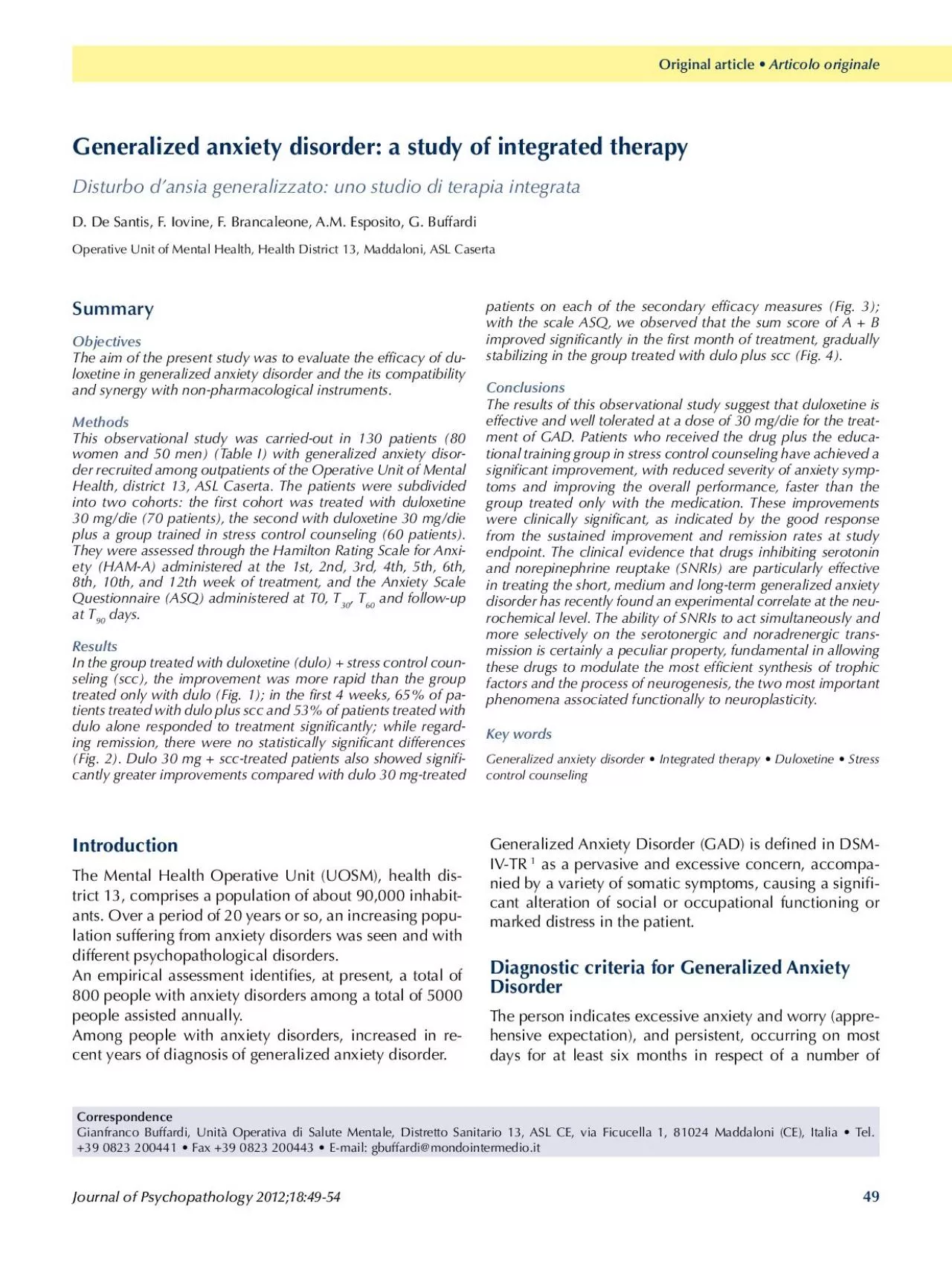 PDF-Journal of Psychopathology 2012;18:49-54Original article • Articolo