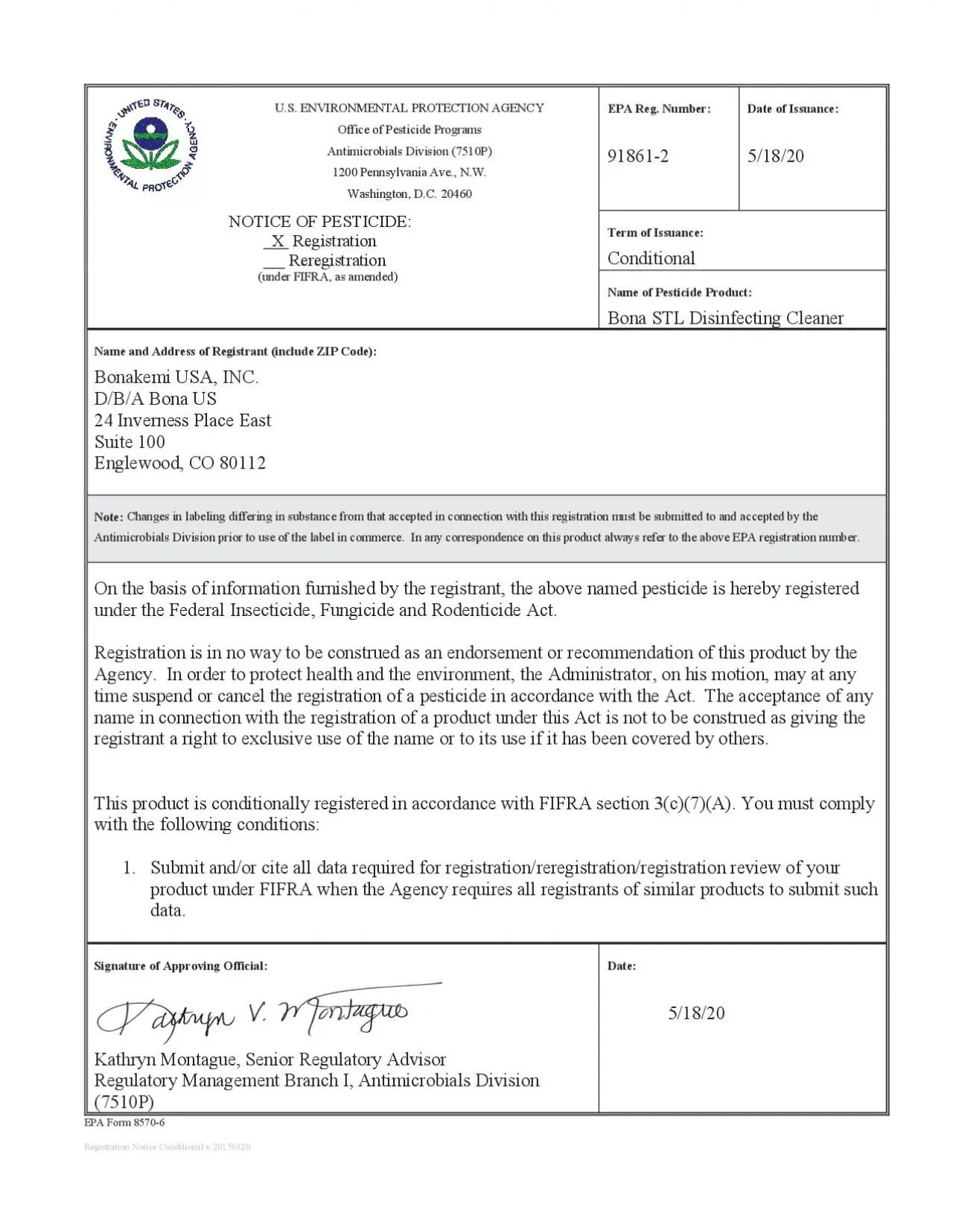 PDF-Page 2 of 2 EPA Reg. No. 91861-2 Decision No. 561083 You are required