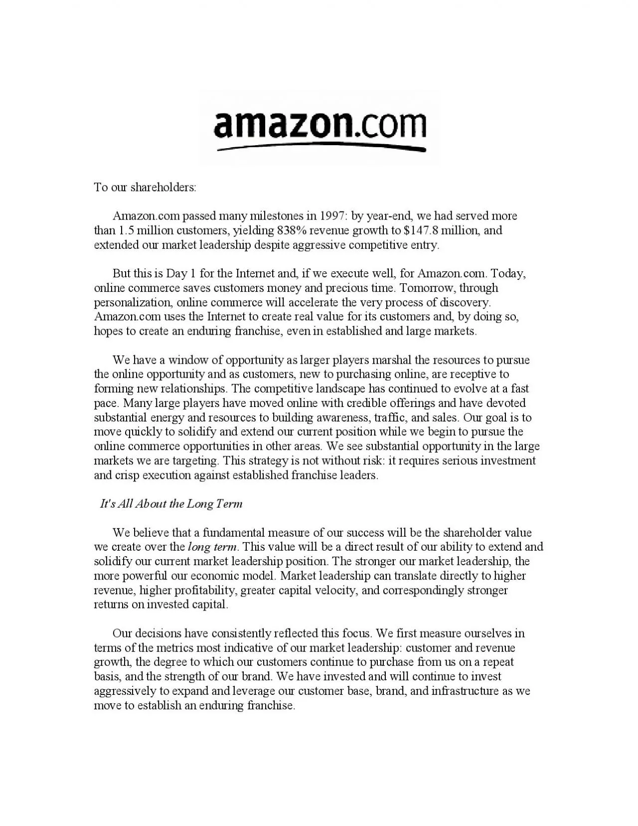 PDF-To our shareholders: Amazon.com passed many milestones in 1997: by ye