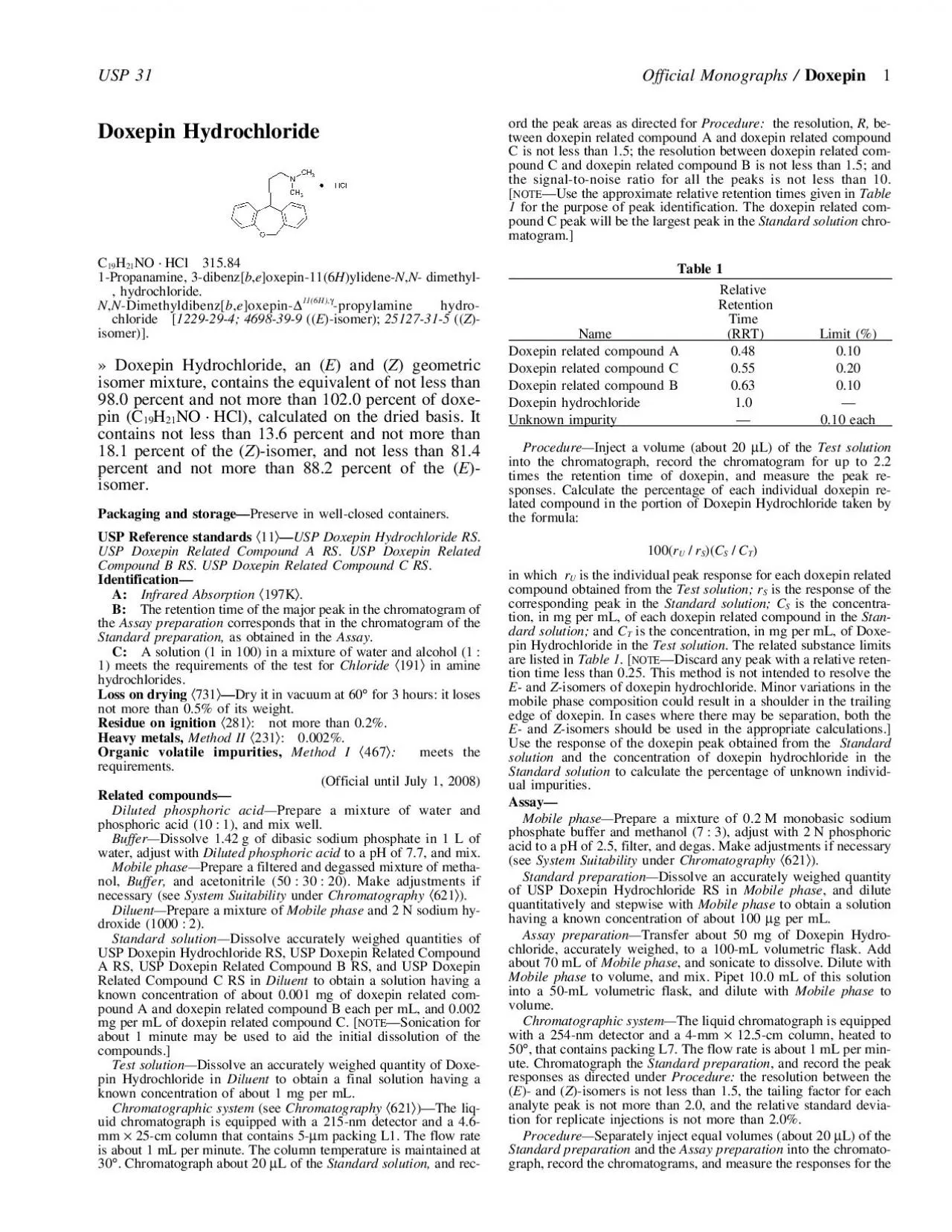 PDF-USP 31Official Monographs / Doxepin1ord the peak areas as directed for