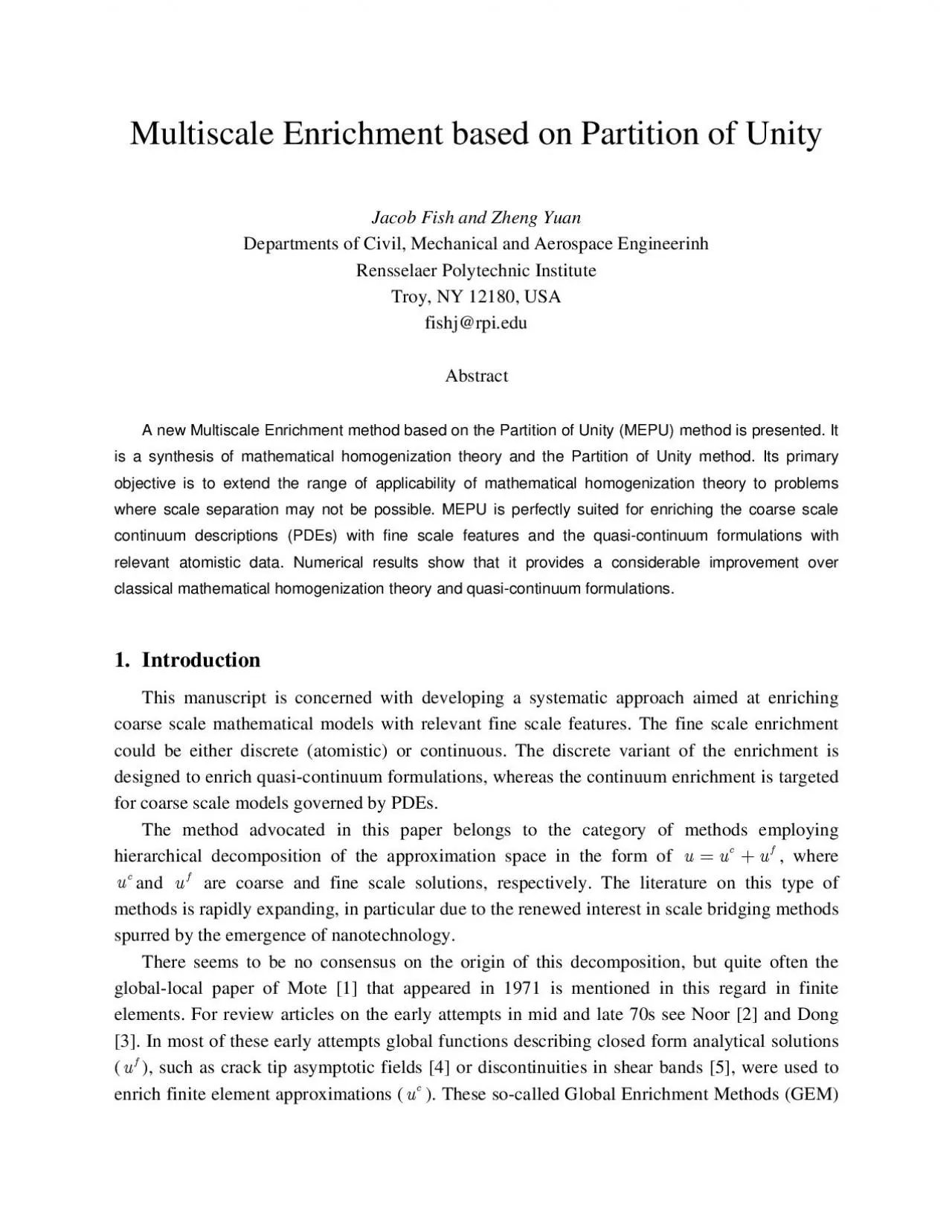 PDF-Multiscale Enrichment based on Partition of Unity