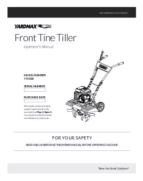 Save This Manual for Future Reference  Front Tine TillerOperator’