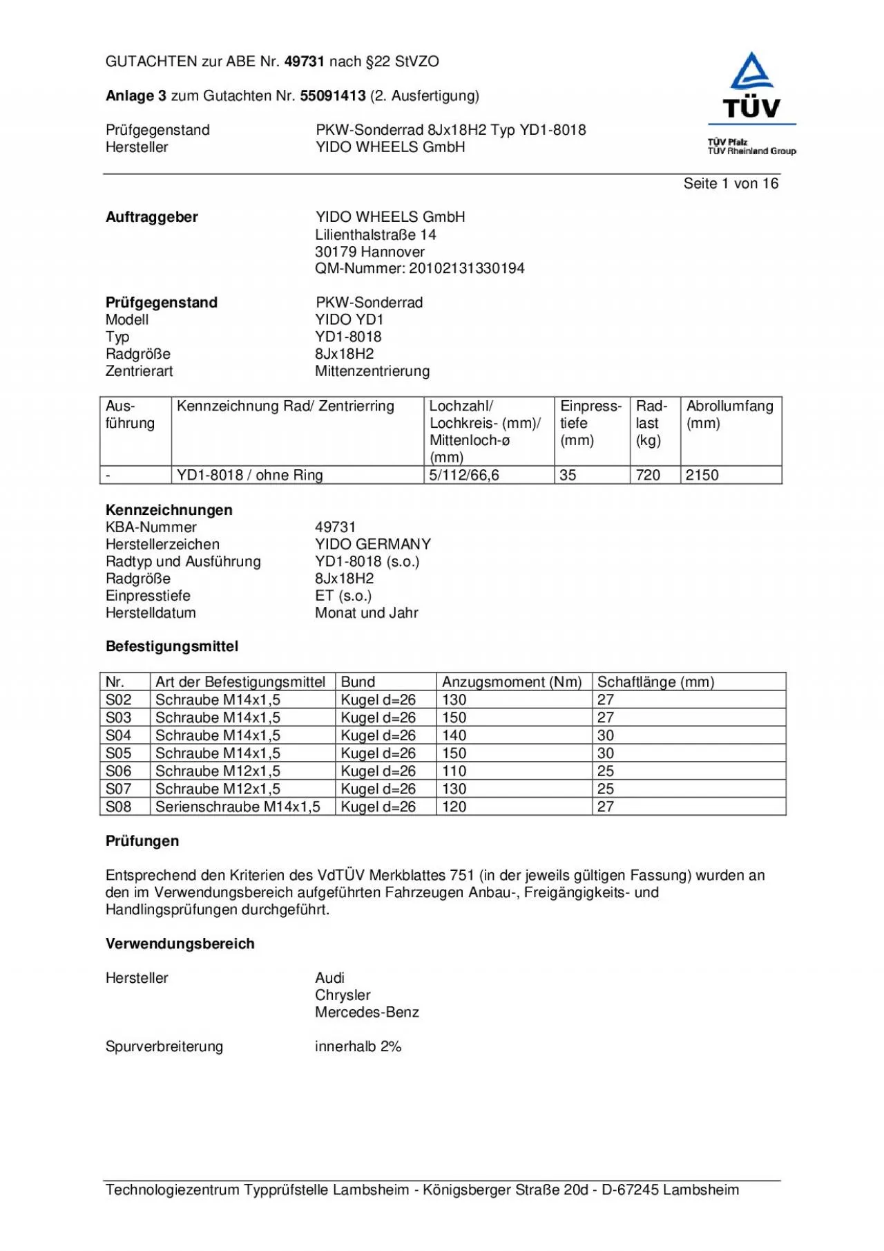 PDF-GUTACHTEN zur ABE Nr. 49731 nach