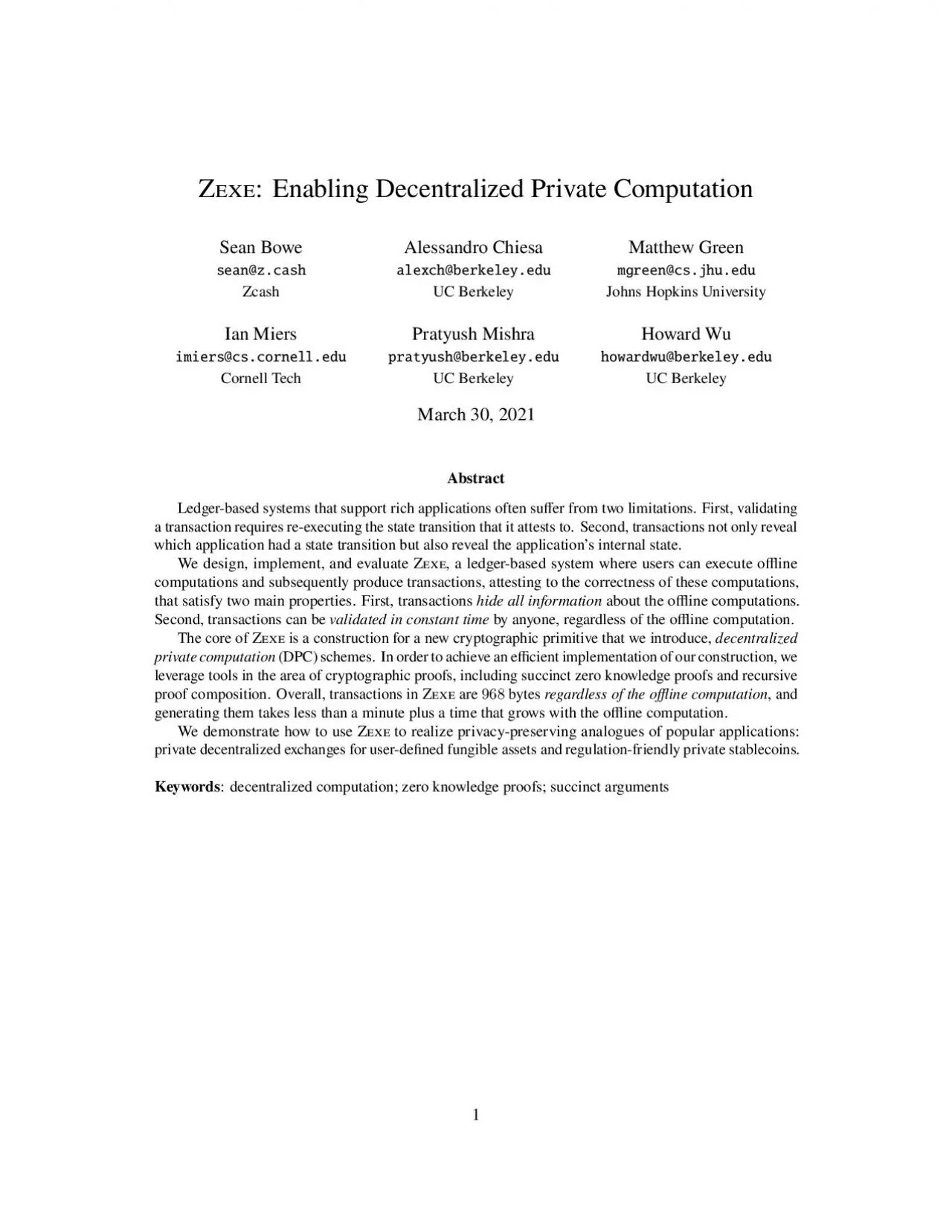 PDF-Zexe:EnablingDecentralizedPrivateComputationSeanBowesean@z.cashZcashAl