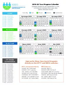2019-20 Teen Program Calendar