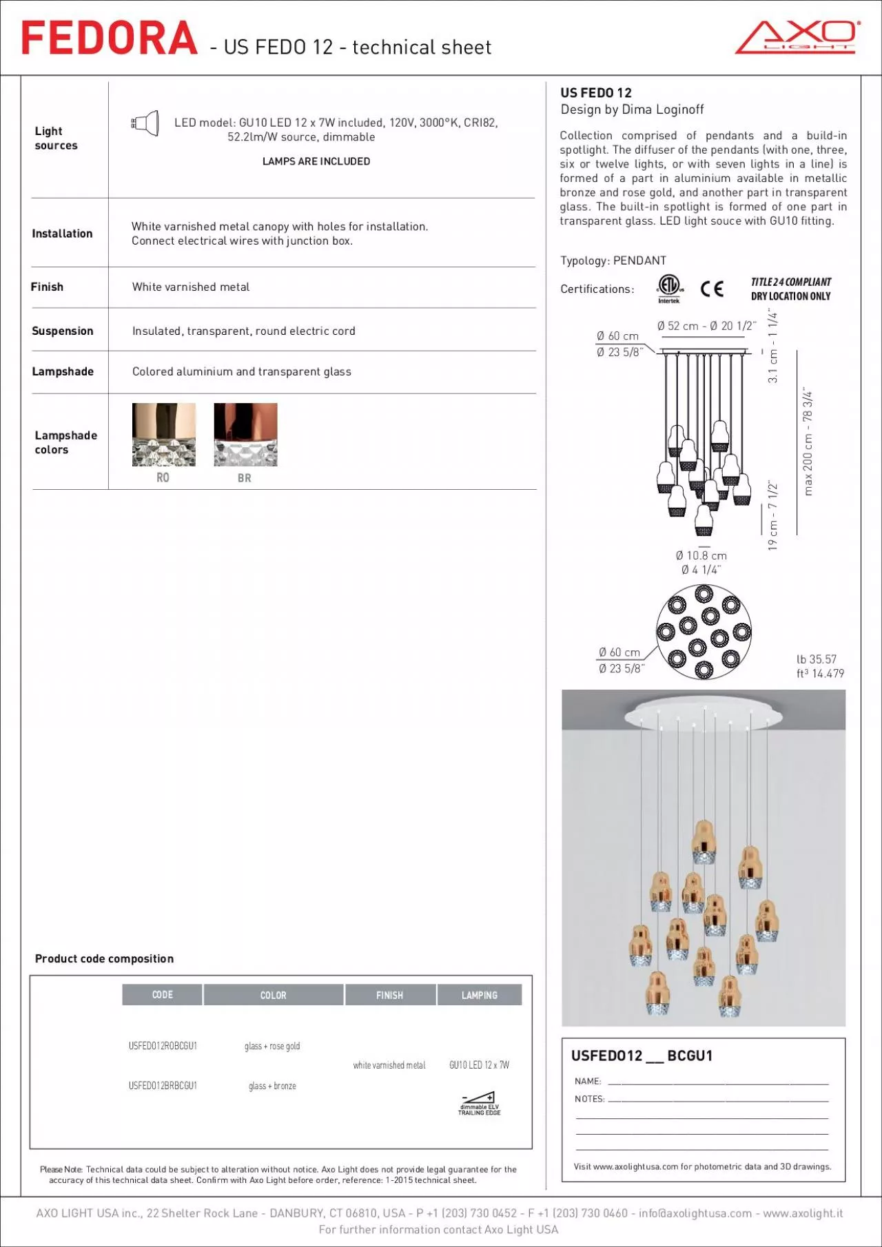 PDF-- US FEDO 12 - technical sheetCollection comprised of pendants and a b