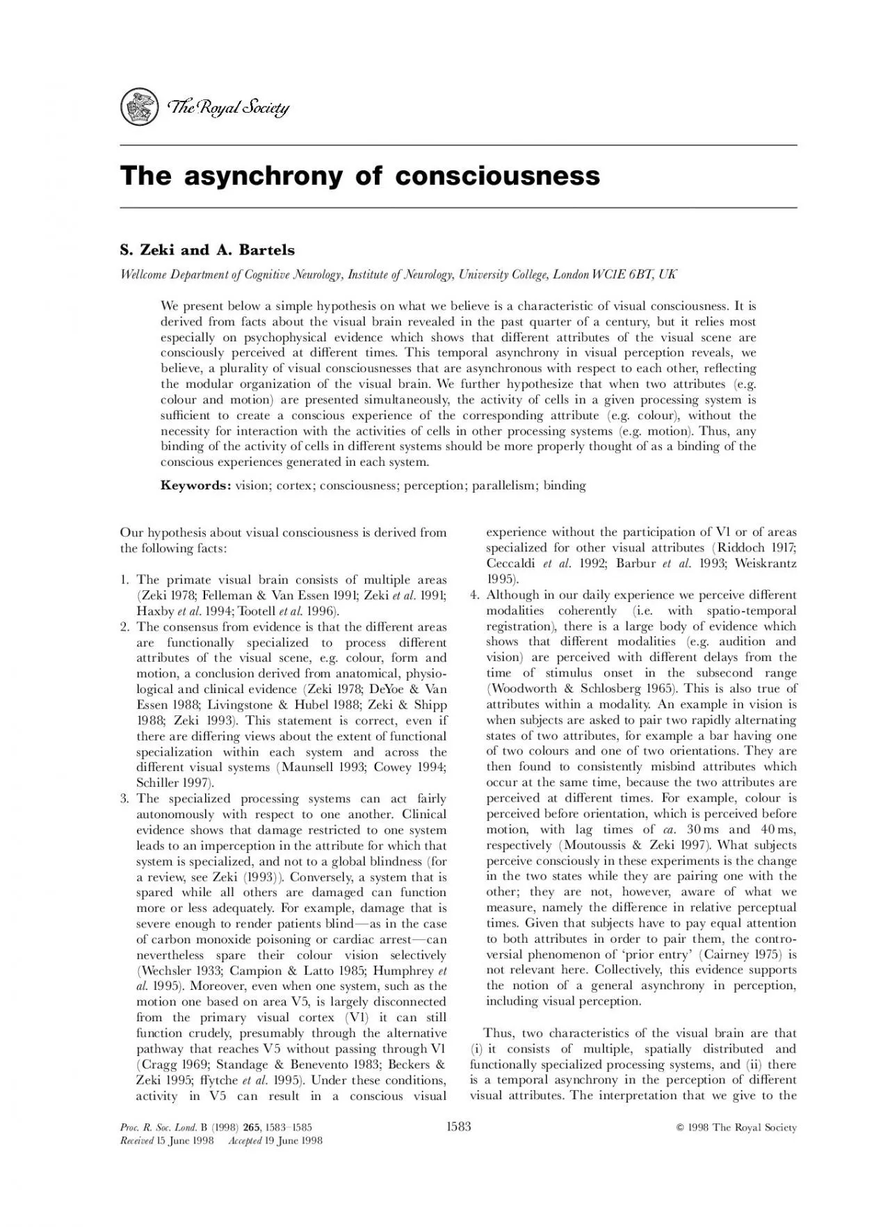 PDF-TheasynchronyofconsciousnessS.ZekiandA.BartelsWellcomeDepartmentofCogn