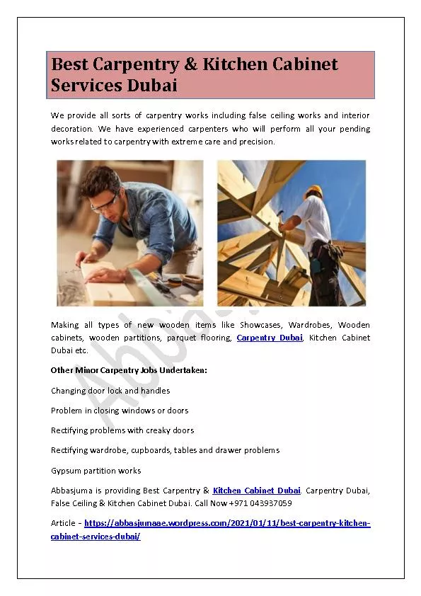 Best Carpentry & Kitchen Cabinet Services Dubai