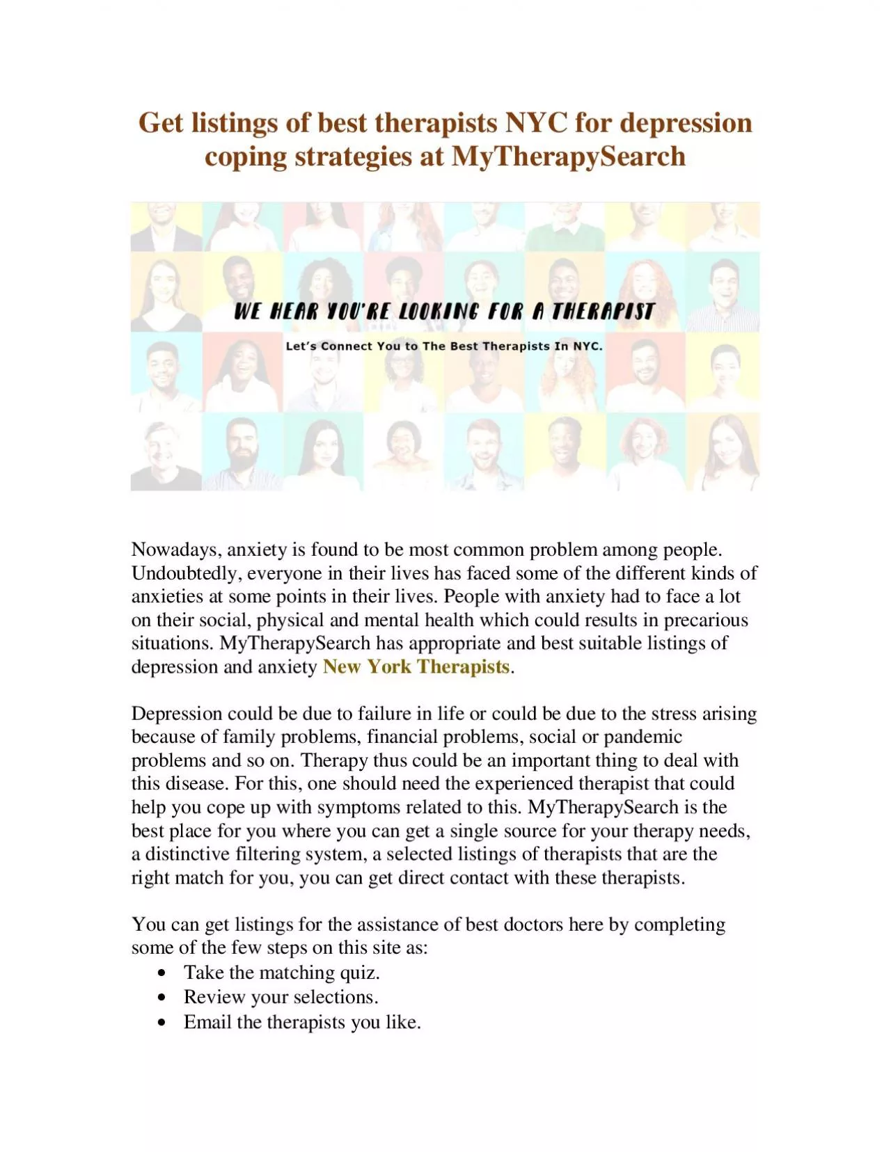 PDF-Get listings of best therapists NYC for depression coping strategies at MyTherapySearch