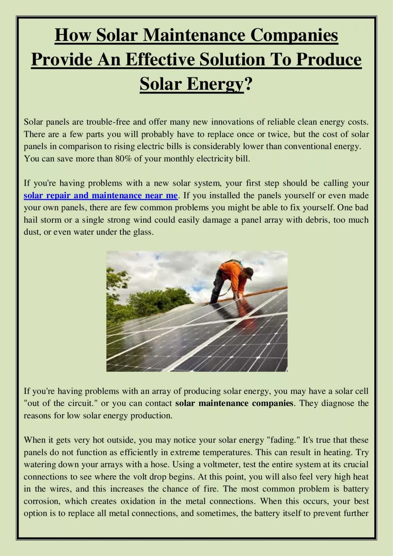 PDF-How Solar Maintenance Companies Provide An Effective Solution To Produce Solar Energy?