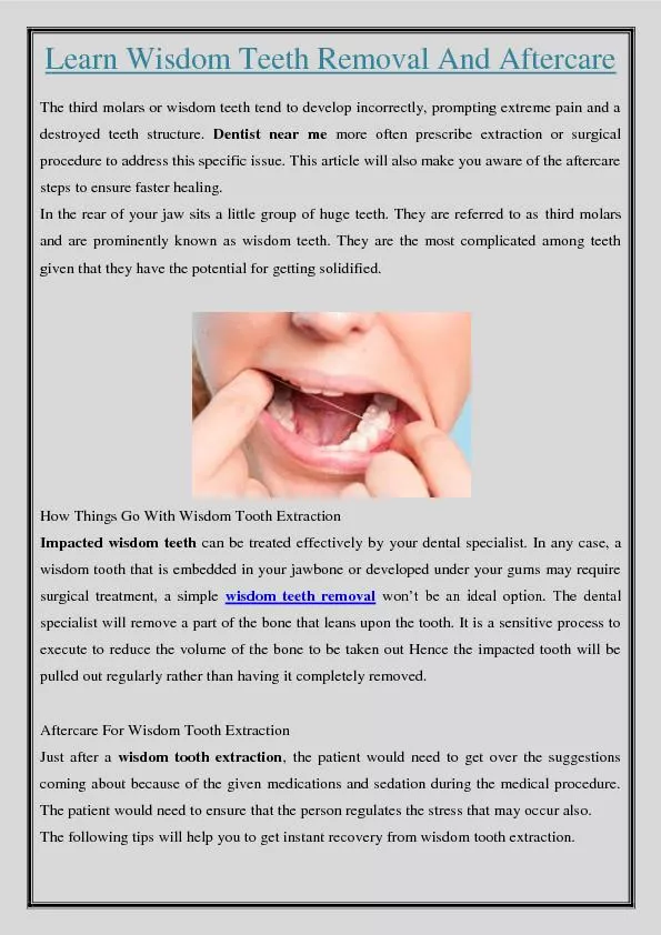 Learn Wisdom Teeth Removal And Aftercare